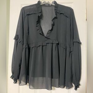 Sheer Black Blouse with Ruffle Detail